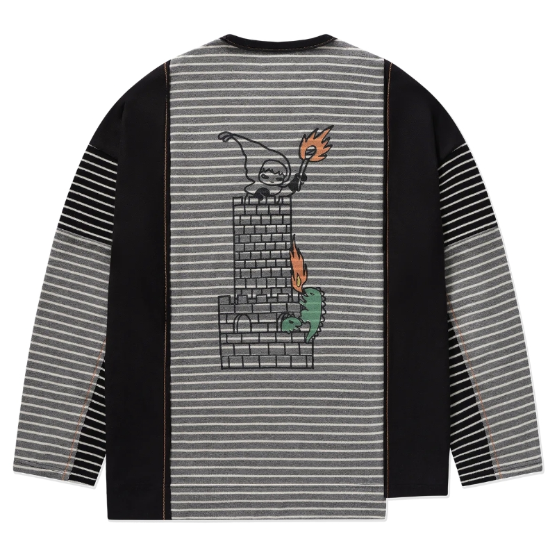 Hirono Whisper Within Inner Fortress Striped Patchwork Knit Long-Sleeve T-Shirt