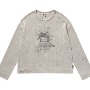 Hirono Whisper Within Crow Waffle-knit Distressed Long-Sleeve T-Shirt