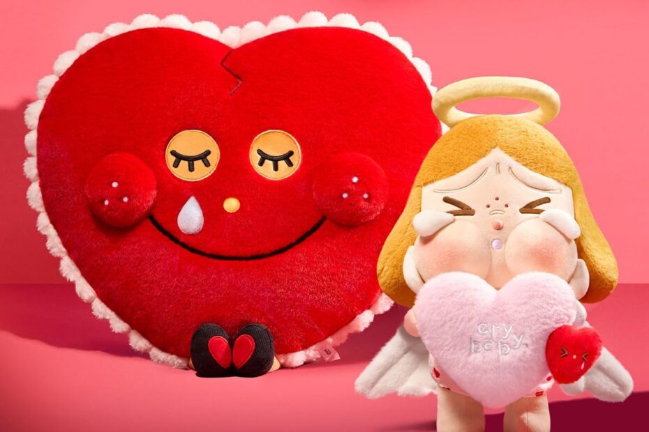 POP MART CRYBABY Crying for Love red heart plush with angel figure