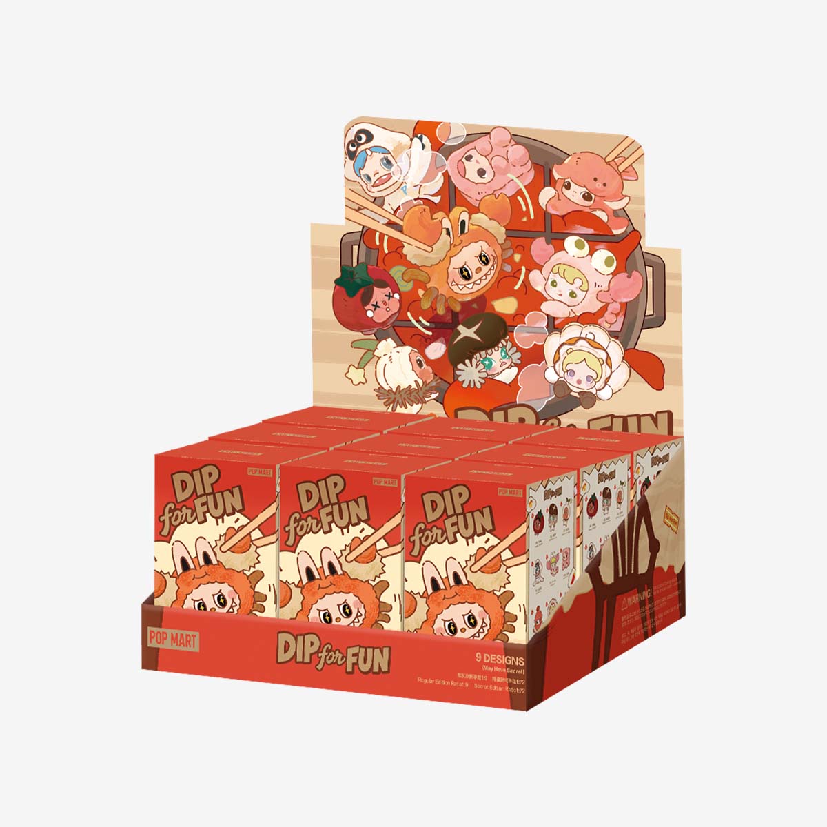 Dip For Fun Series Plush Pendant Blind Box display, 9 designs. Image: POP MART