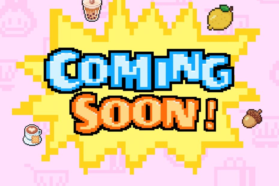 POP MART teaser for the LABUBU Tamagotchi-style pixel pet: a pixel-art Coming Soon screen with THE MONSTERS logo