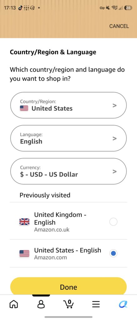 Switch UK Amazon account to US