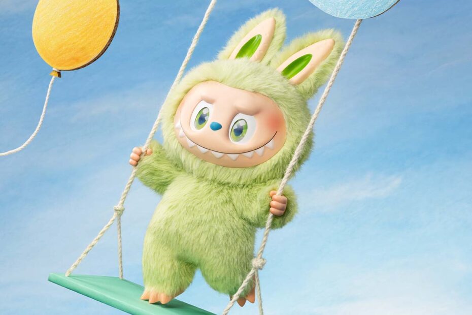 Green LABUBU Dance With Wind doll on a swing. Image: POP MART