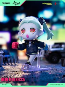 GONG x Cyberpunk: Edgerunners Rebecca figure on a clear stand