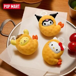 POP BEAN Sanrio characters Fried Shrimp Series: Kuromi, Pompompurin and Hello Kitty as fried shrimp